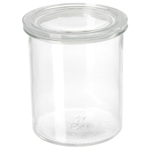 IKEA 365+ bocal en verre transparent avec couvercle ; Forme cylindrique, couvercle hermétique, transparent.