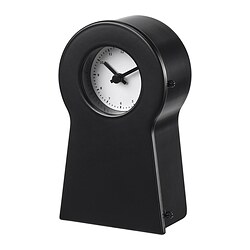 Horloge noire IKEA PS 1995 , design moderne avec cadran rond, corps en acier, façade en verre.
