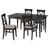 Ensemble de salle à manger en bois noir INGATORP avec table extensible et 4 chaises rembourrées, parfait pour les petits espaces.