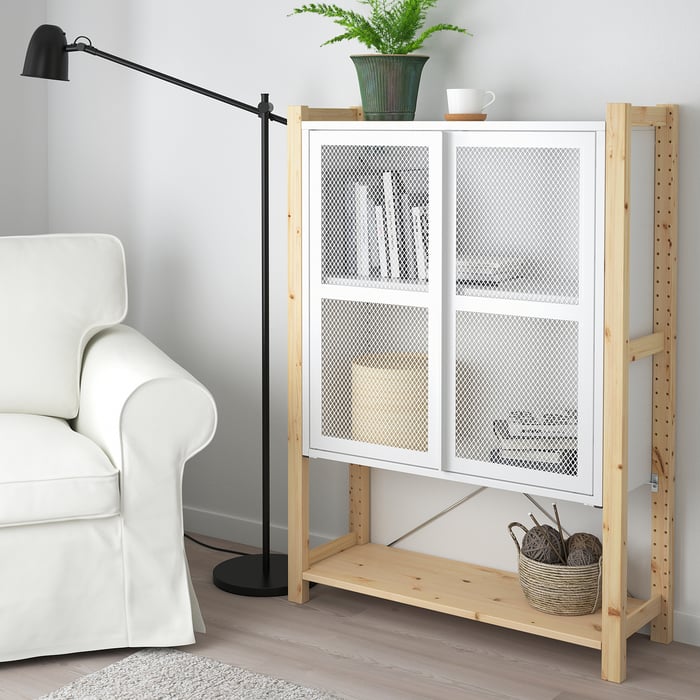 IVAR Armoire avec portes, pin/blanc grillage, 89x30x124 cm IKEA