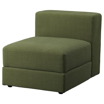 Canapé modulaire d’angle JÄTTEBO en vert par ikea. Tissu doux de style velours côtelé dans une section large et confortable avec rangement.