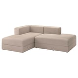 Canapé sectionnel moderne JÄTTEBO, beige avec tissu en velours côtelé rayé. Confortable, modulable avec rangement et support réglable.