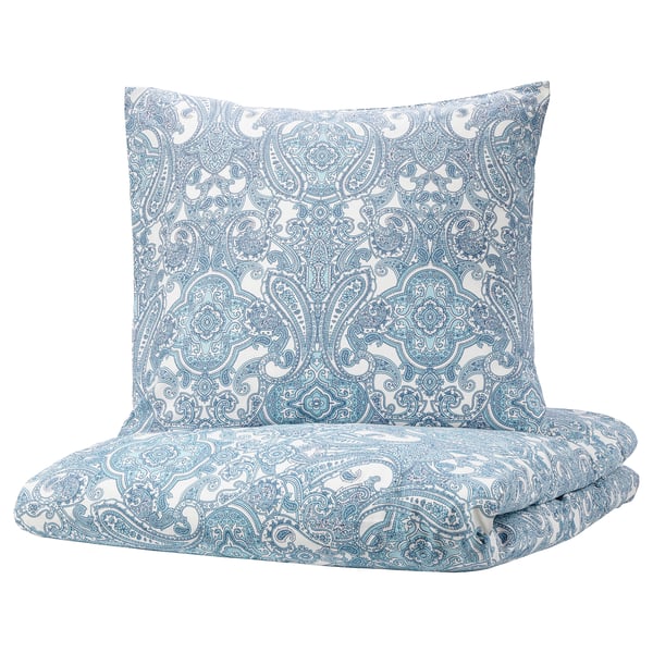 Jattevallmo Housse Couette 2 Taies Blanc Bleu 240x2 65x65 Cm Ikea