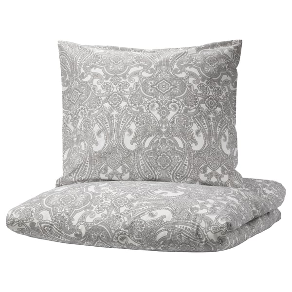 jattevallmo housse couette et 2 taies blanc gris 240x220 65x65 cm ikea