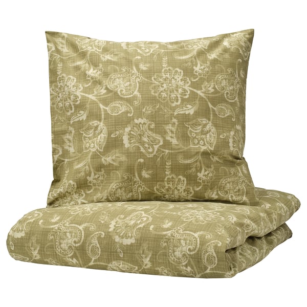 JUNIMAGNOLIA Housse de couette et 2 taies, vert, blanc, 240x220/65x65