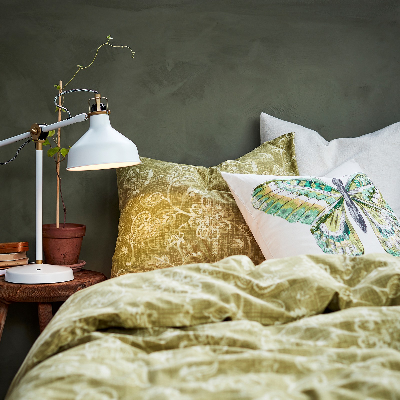 JUNIMAGNOLIA Housse de couette et 2 taies, vert, blanc, 240x220/65x65 ...