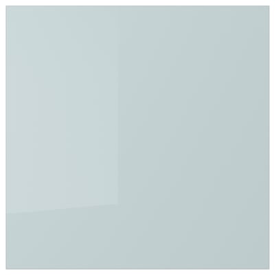Panneau de cuisine brillant bleu-gris clair, lisse et rectangulaire.