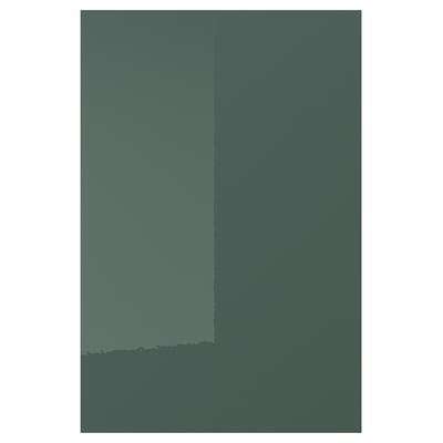 La porte d’armoire de cuisine gris-vert brillant KALLARP est au design moderne avec des lignes épurées et des matériaux recyclés durables.