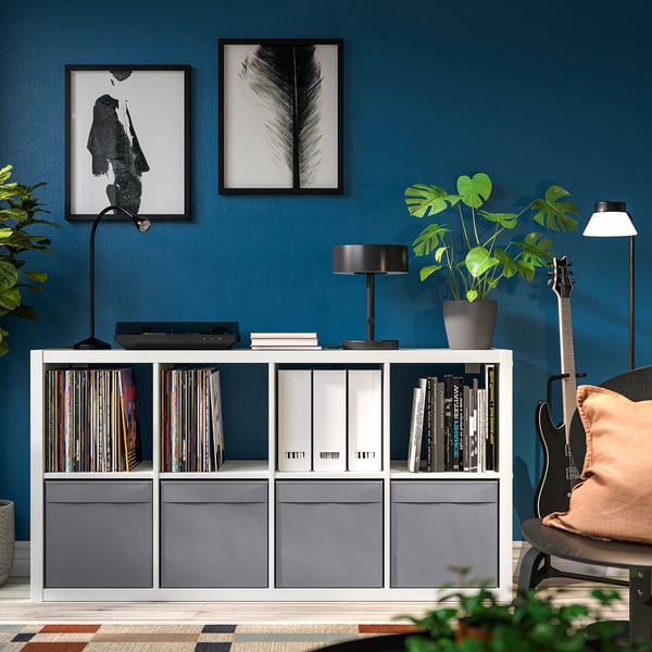 KALLAX Étagère, blanc/Dröna gris foncé, 77x39x147 cm