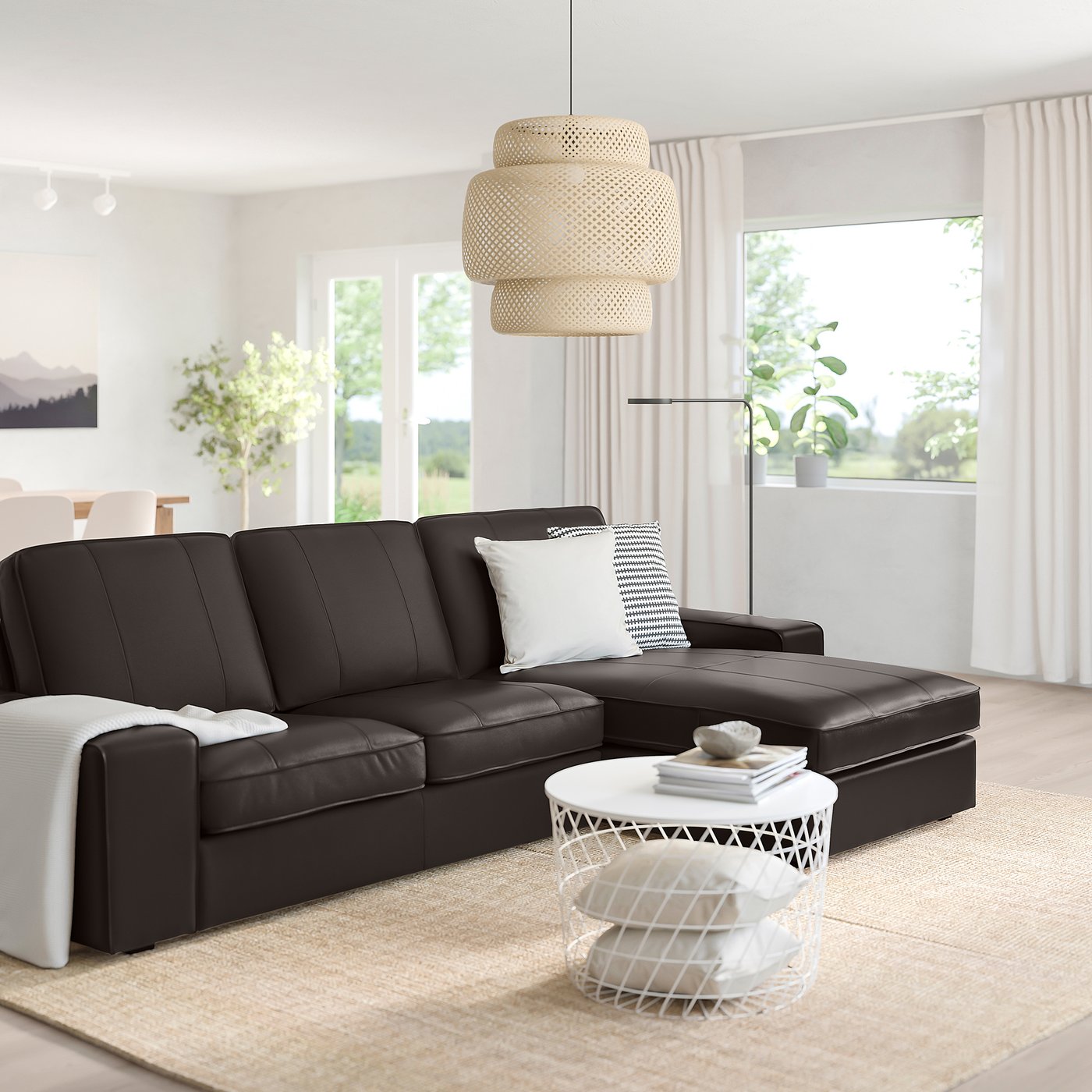 Housse IKEA KIVIK Marron Foncé - Pour Canapé 3 Places Avec Chaise Longue - Modèle BORNÉ