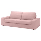 Canapé KIVIK rose clair, design moderne avec coussins carrés et accoudoirs amovibles, confortable et accueillant.