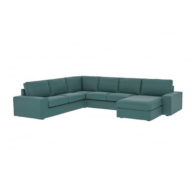 Canapé KIVIK : turquoise, en forme de L, sectionnel moelleux avec coussins profonds, tissu texturé, confortable et spacieux.