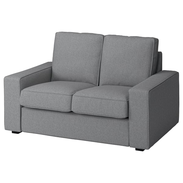 Causeuse compacte en tissu gris, design moderne, confortable et élégante.