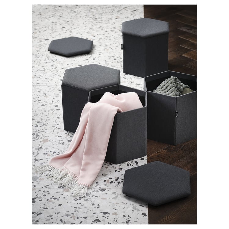 KJUGE pouf avec rangement, Knisa gris foncé - IKEA