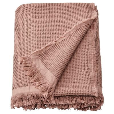 Plaid KLOTSTARR, rose pâle, texture gaufrée, 80 % coton, 20 % rayonne, bords à franges.