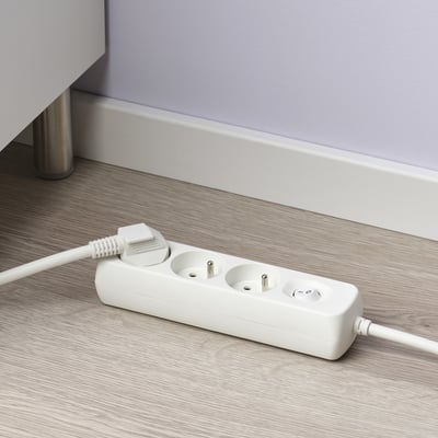 KOPPLA Bloc multiprise, 3 prises + inter, relié à la terre/blanc, 1.5 m