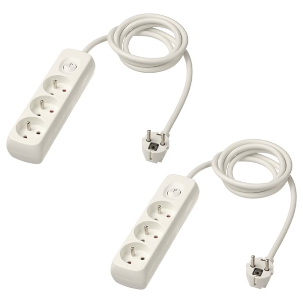 KOPPLA Bloc multiprise, 3 prises + inter, relié à la terre/blanc, 1.5 m