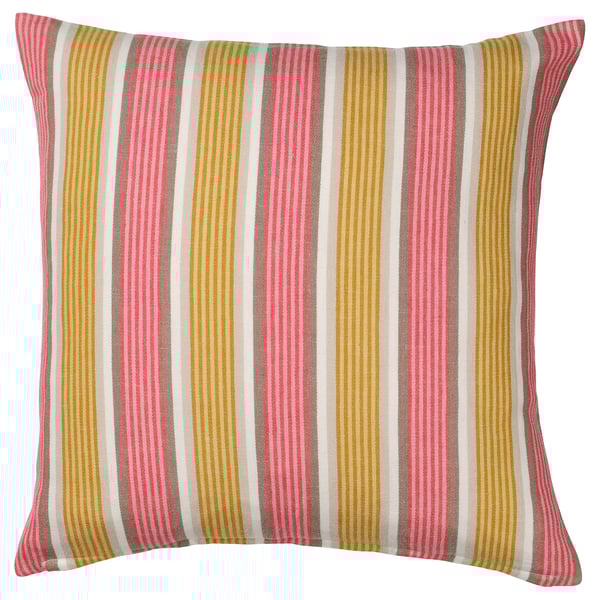 Coussin KORALLBUSKE, rayures beige-rouge, carré, coton-jute texturé, fermeture à glissière.