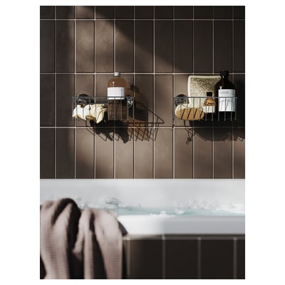 Panier de douche en argent KROKFJORDEN avec ventouses pour montage mural.