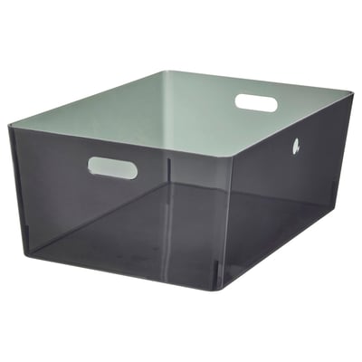 KUGGIS : grande boîte de rangement en plastique gris avec poignées pour un transport facile.