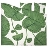 Parure de couette KUNGSCISSE, feuilles vertes sur blanc, coton impeccable.