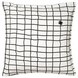 Coussin d’halloween KUSTFYR, carré, blanc avec motif de grille noire, coton.