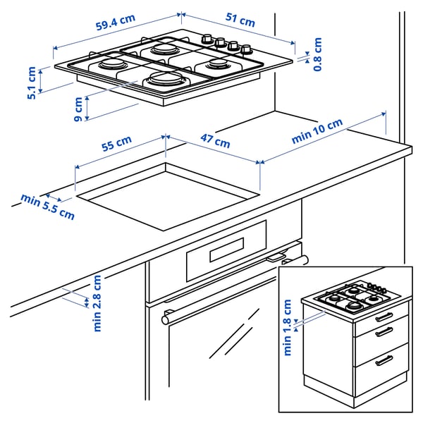 LAGAN plaque de cuisson au gaz, blanc, 59 cm IKEA