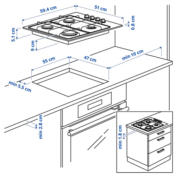 Table de cuisson gaz blanche 4 brûleurs