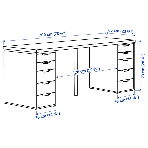 LAGKAPTEN / ALEX Bureau, blanc, 200x60 cm - IKEA