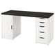 Un bureau blanc nommé LAGKAPTEN avec un dessus sombre, avec des tiroirs et une armoire de rangement.