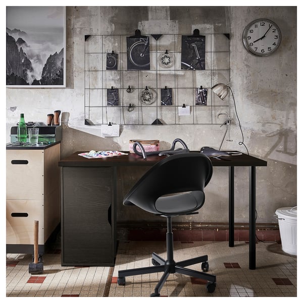 LAGKAPTEN / ALEX Bureau, brun noir/noir, 140x60 cm