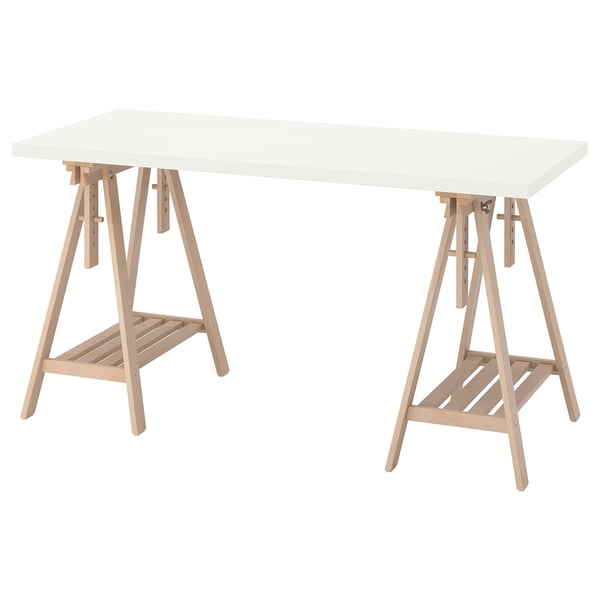 LAGKAPTEN / MITTBACK Bureau, blanc/bouleau, 140x60 cm - IKEA