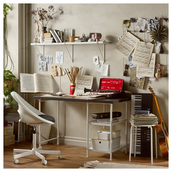 LAGKAPTEN / SPÄND Bureau, brun noir/blanc, 120x60 cm