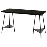 Bureau LAGKAPTEN noir avec dessus rectangulaire, pieds à tréteaux et étagère inférieure pour le rangement. Esthétique moderne.