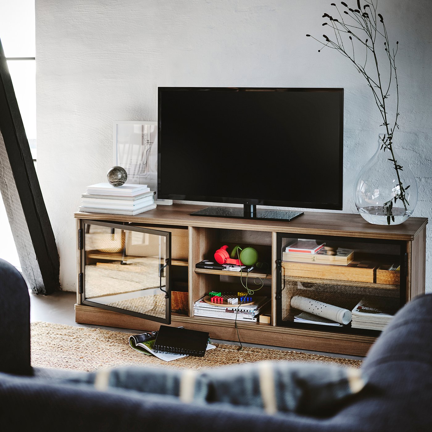 LANESUND Banc TV - gris brun 161x47x55 cm