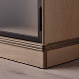 Élégant meuble LANESUND avec base en bois robuste et portes en verre, mettant en valeur l’artisanat de qualité.