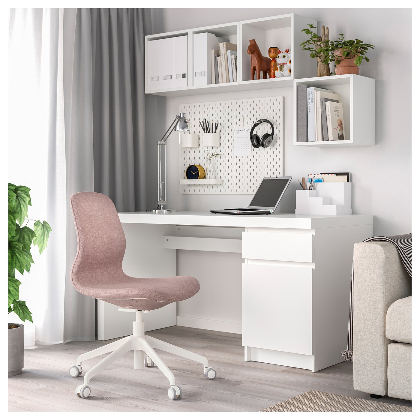 Langfjall Chaise De Bureau Gunnared Brun Rose Clair Blanc Ikea