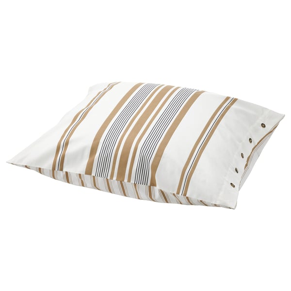 Taie d’oreiller LAPPDUNÖRT, rayé beige, mélange coton-viscose, rectangulaire avec fermeture à boutons.