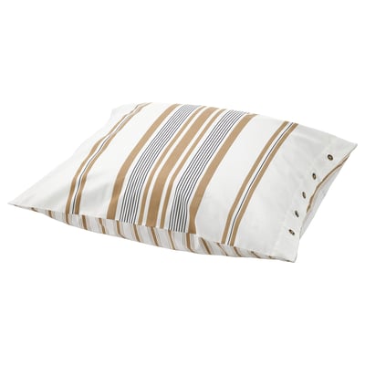 Taie d’oreiller LAPPDUNÖRT, rayé beige, mélange coton-viscose, rectangulaire avec fermeture à boutons.