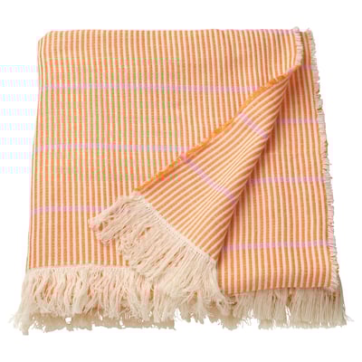 Jeté LAPPKATTFOT - rayures orange/rose vif, couverture en coton à franges.