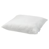 Oreiller en polyester recyclé blanc, microfibre douce, lavable en machine, forme carrée, design simple.
