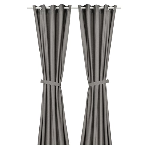 LENDA Rideaux+embrasses, 2 pcs - gris foncé/avec oeillets 140x250 cm