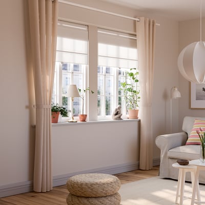 LENDA Rideaux+embrasses, 2 pcs, rose clair/avec oeillets, 140x250 cm