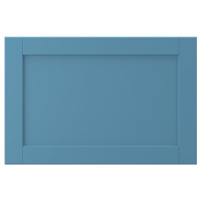 Façade de tiroir bleue LERHYTTAN, en bois avec bords biseautés et panneau encastré.