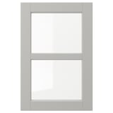 Porte LERHYTTAN, gris clair, carrée, cadre en bois, centre en verre.