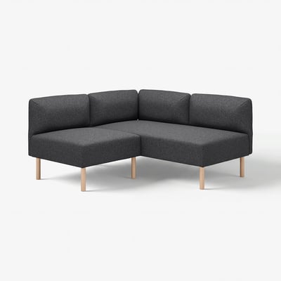 Canapé moderne en forme de L gris foncé en forme de L, design élégant et minimaliste avec pieds en bois.