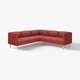 Canapé moderne rouge, modulaire, aux lignes épurées, pieds en bois et design incliné.