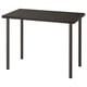 Table rectangulaire noire, LINNMON, quatre pieds minces en métal, plateau en bois avec motif de grain clair.