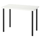 Bureau LINNMON blanc, rectangulaire, pieds noirs.