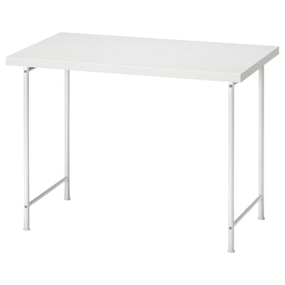 Bureau LINNMON blanc, rectangulaire, léger, pieds en métal.